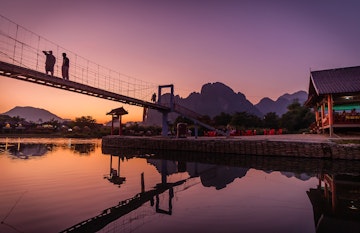 Sunset over the Nam Song River in Vang Vieng, Laos